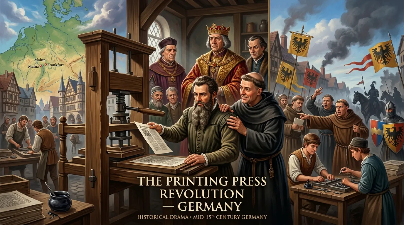 The Printing Press Revolution — Germany (1517, Germany) — book cover — Wonder History