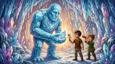 The Crystal Caves shimmered with ice crystals. A towering Glacial Golem, made of solid ice, blocked their path. It roared, and the cave shook. The Crystal Caves shimmered with ice crystals. A towering Glacial Golem, made of solid ice, blocked their path. It roared, and the cave shook.