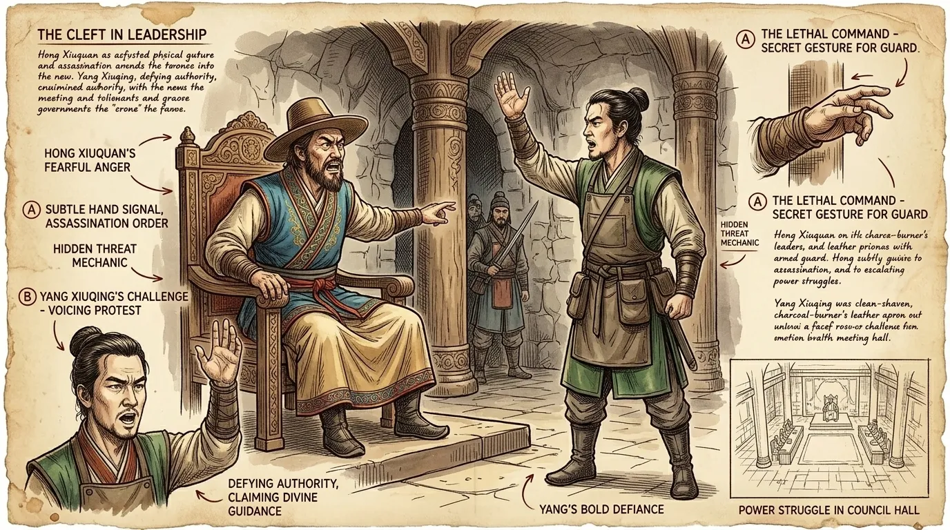 Yang Xiuqing's ambition led to a violent confrontation known as the Tianjing Incident. 'I speak with the voice of God!' Yang declared, challenging Hong's… Yang Xiuqing's ambition led to a violent confrontation known as the Tianjing Incident. 'I speak with the voice of God!' Yang declared, challenging Hong's…