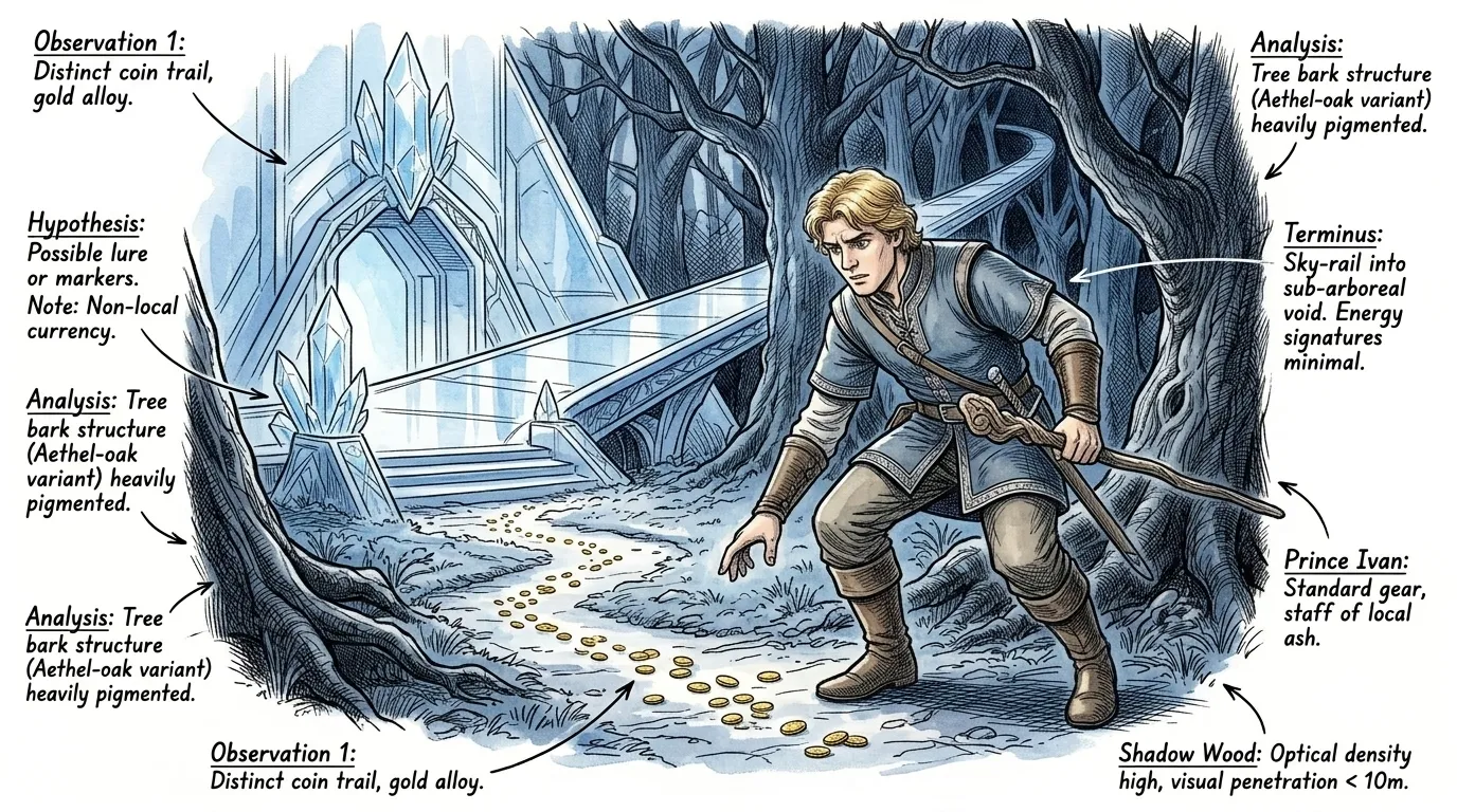 The sky-rail plunged into the Shadow Wood, a tangle of gnarled branches and whispering leaves. "The air feels heavy," Ivan noted, drawing his sword. The sky-rail plunged into the Shadow Wood, a tangle of gnarled branches and whispering leaves. "The air feels heavy," Ivan noted, drawing his sword.