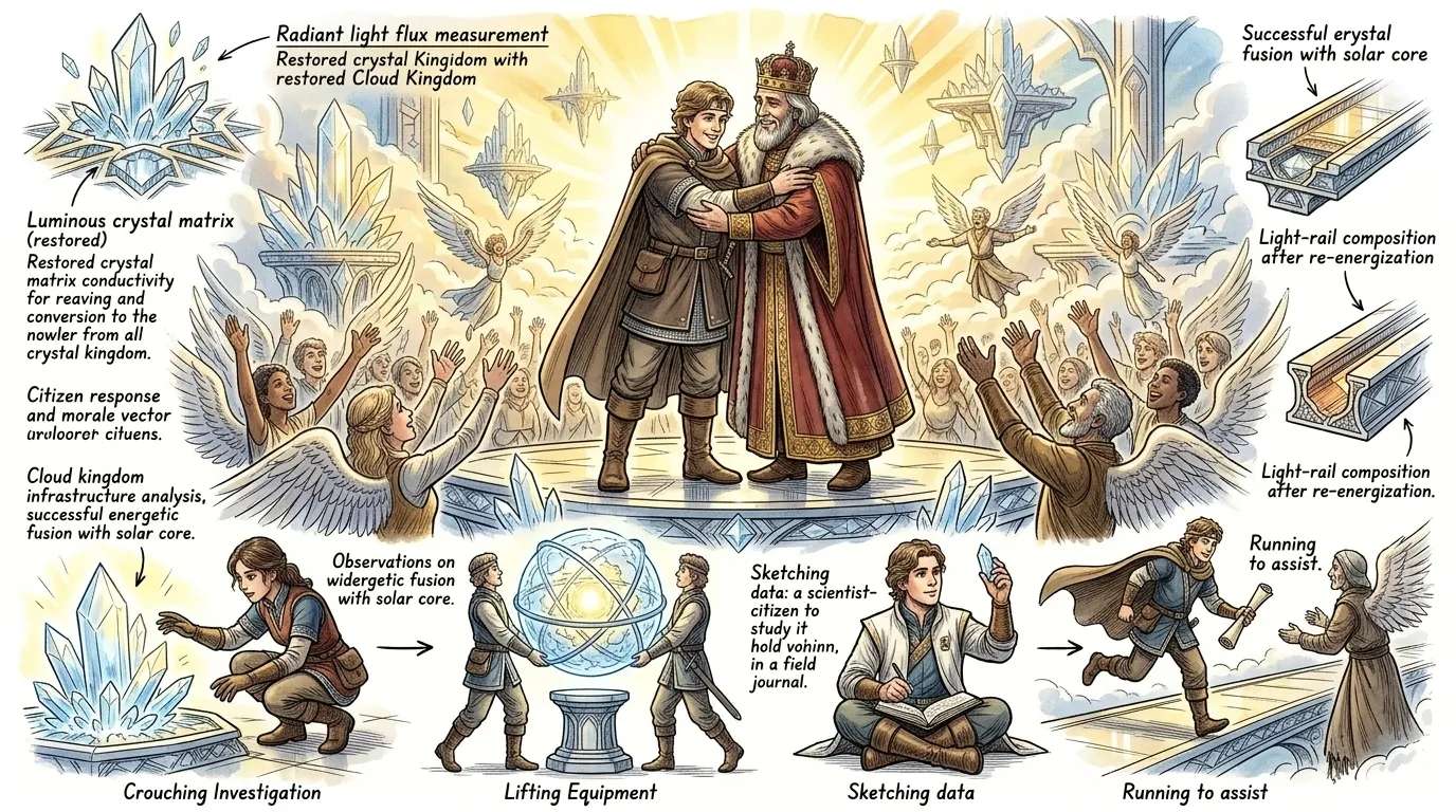 Ivan returned to the cloud kingdom, greeted as a hero. But he knew the true victory was not in finding the stolen sun, but in rejecting the illusions that had… Ivan returned to the cloud kingdom, greeted as a hero. But he knew the true victory was not in finding the stolen sun, but in rejecting the illusions that had…