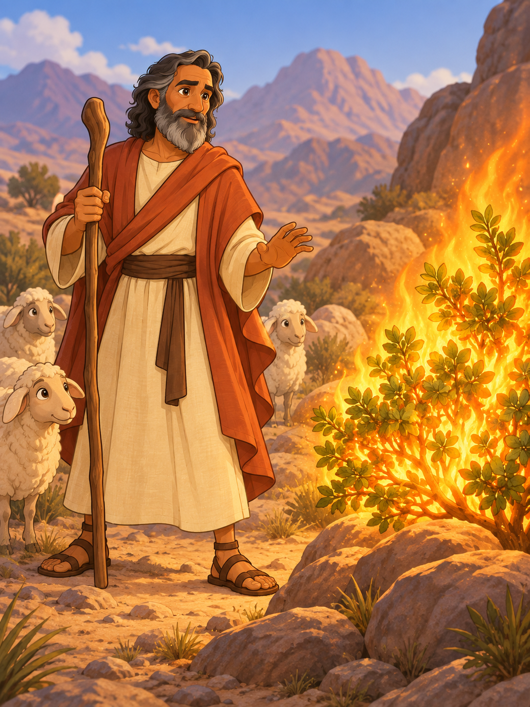 Page 1 illustration for Moses and the Burning Bush