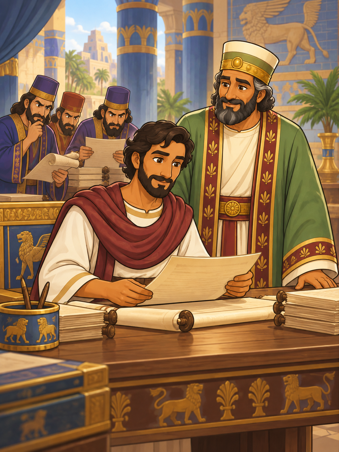 Page 1 illustration for Daniel and the Lions' Den