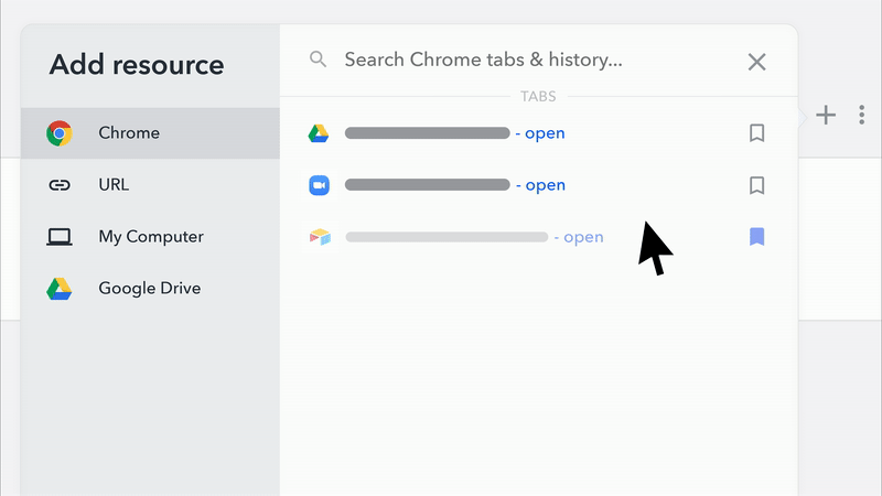 Gif of Workona's feature of saving browser tabs as resources