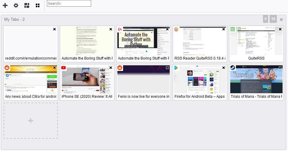 Screenshot of Firefox Panorama tab groups