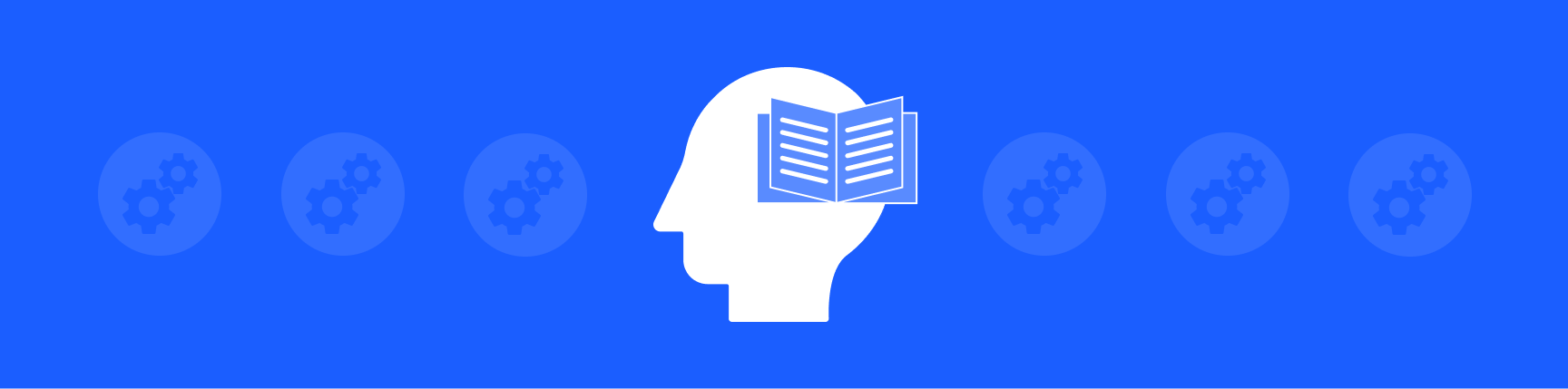 White silhouette of a human face in profile, with an open book superimposed on the brain area