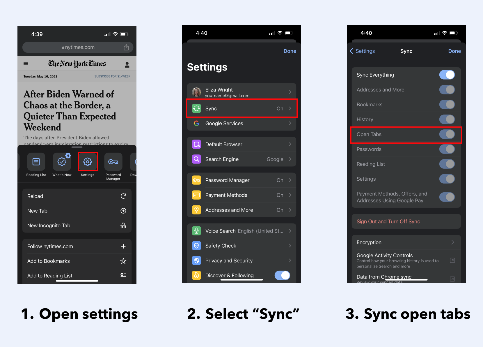 Instructions for iOS tab sync on Chrome