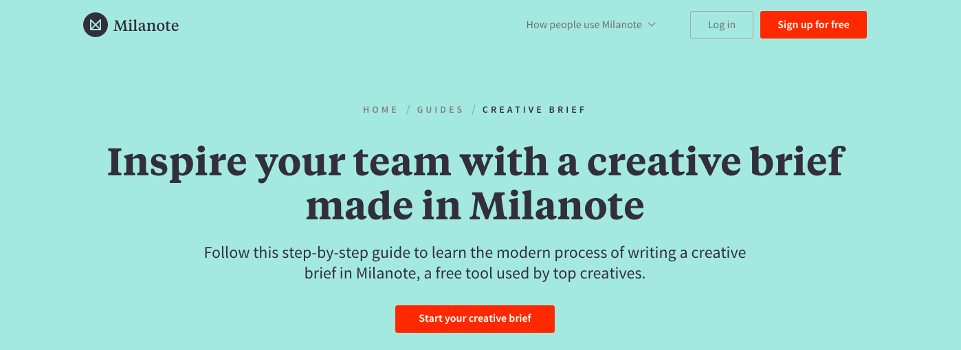 Screenshot of Milanote for building creative brief templates