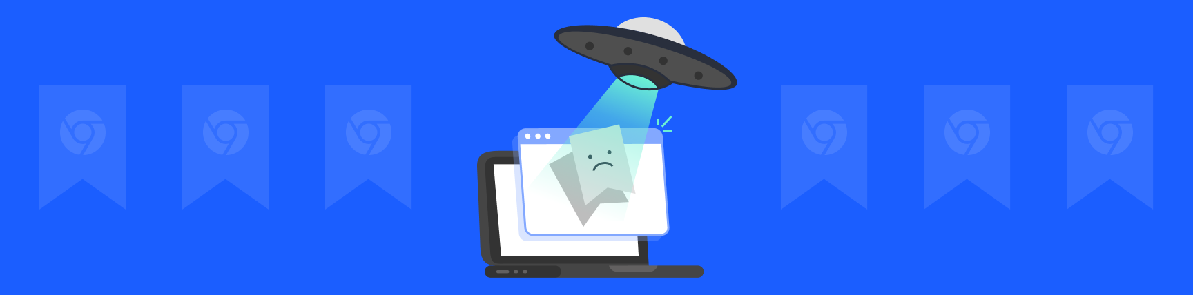 Illustration of Chrome bookmarks being abducted by an alien spaceship