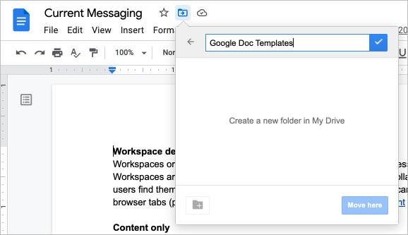 Screenshot of new folder setup from a Google Doc