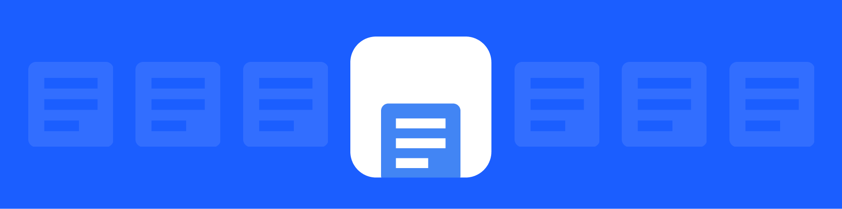 A white block with the Google Docs logo in the foreground, with a blue background