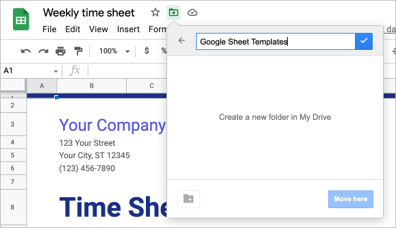 Screenshot of new folder setup from a Google Sheet presentation