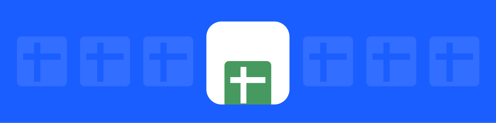 A white block with the Google Sheets logo in the foreground, with a blue background