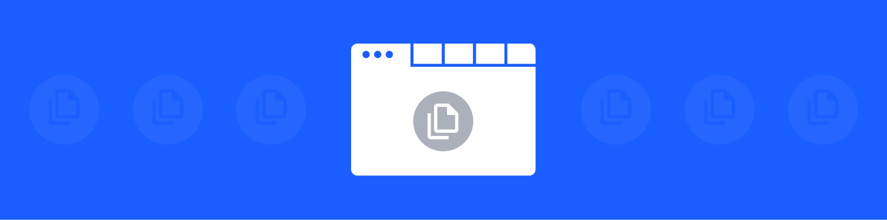 A white block with the Google Docs copy icon in the foreground, with a blue background