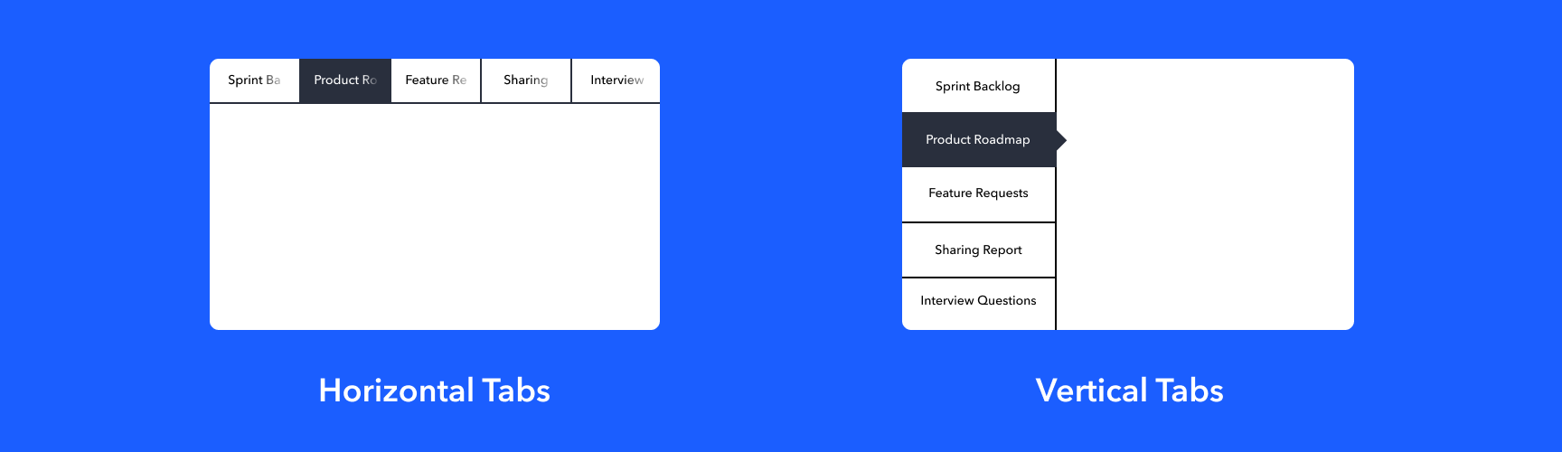 Vertical tabs vs horizontal tabs, with tab names obscured in traditional horizontal view