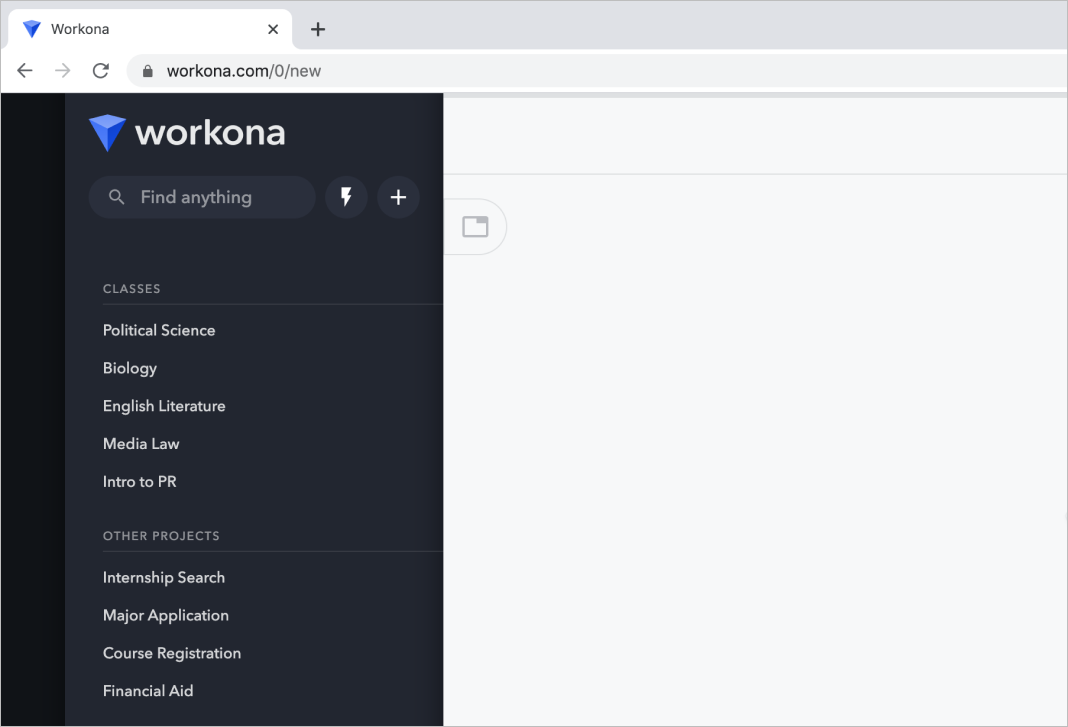 List of classes in a screenshot of Workona's workspace