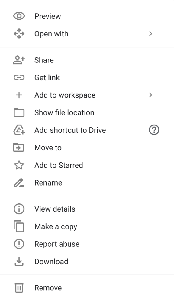 Google Drive menu screenshot