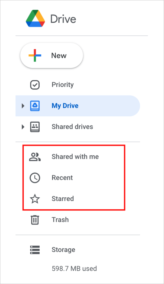 Google Drive menu screenshot