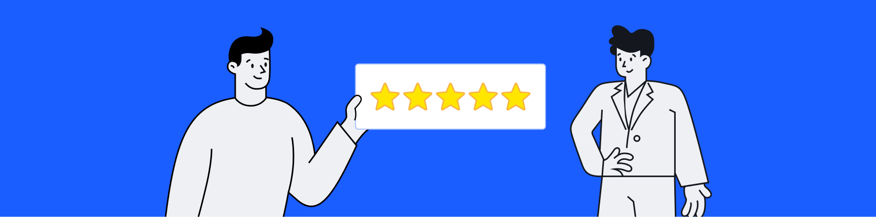 A customer holding up a star rating as part of a quarterly business review meeting