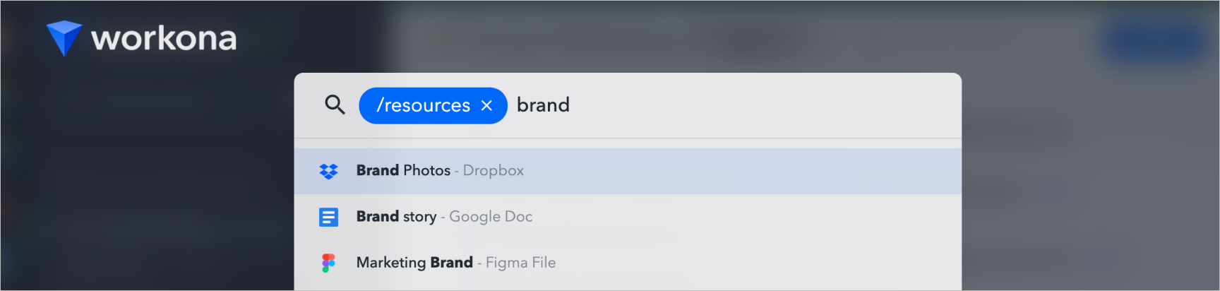 Screenshot of Workona's search filtering by resources