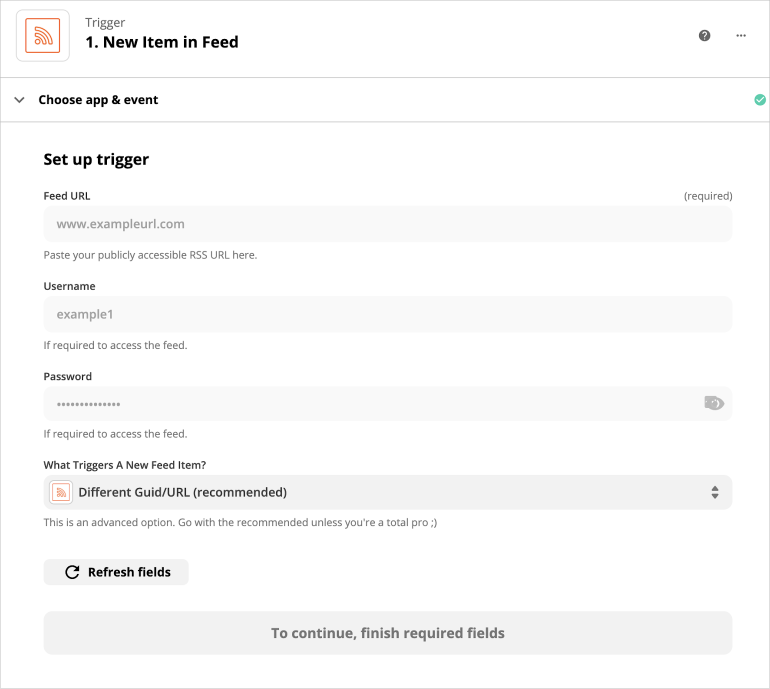 Screenshot of the first step in Zapier's automation setup process