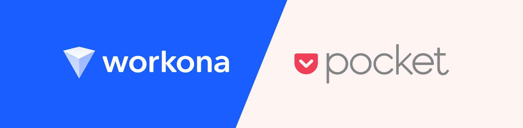 Workona logo on blue background facing off against Pocket logo on pink background