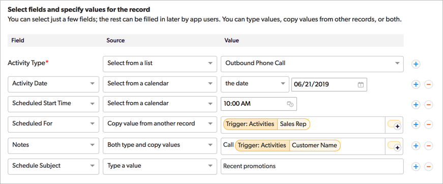 Screenshot of Quickbase's interface for building workflows.