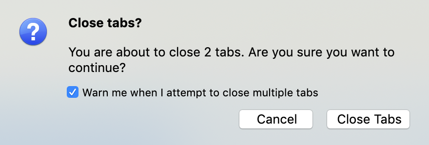 Firefox dialog warning users who attempt to close multiple tabs