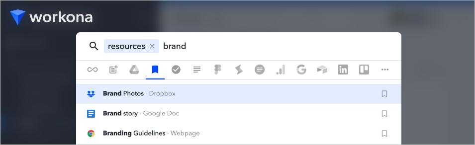 Screenshot of Workona's search filtering by resources