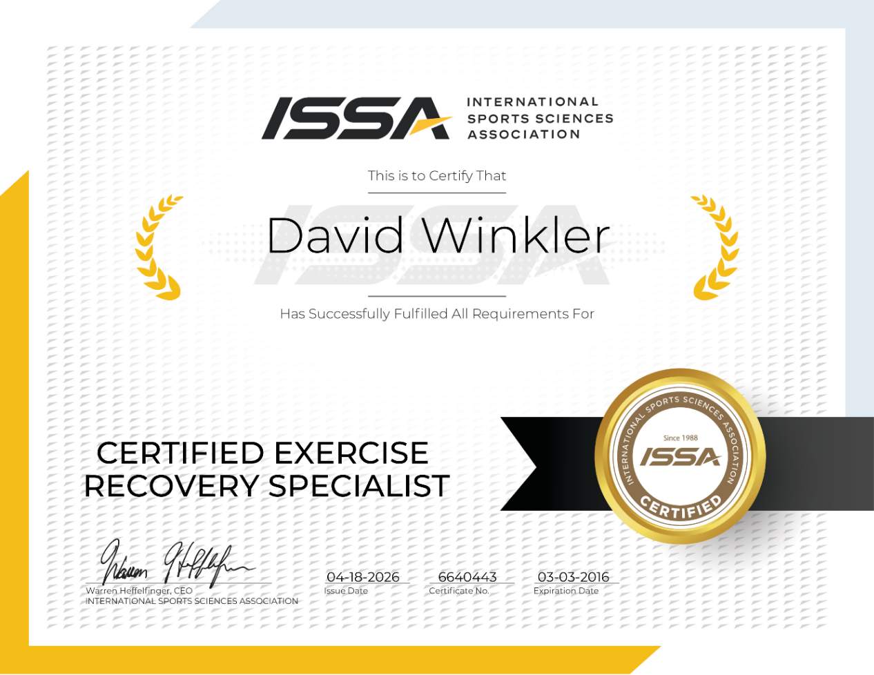 Recovery Specialist ISSA Certified