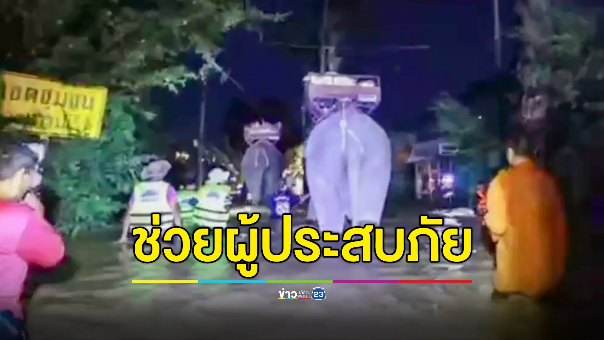 ช้างขนเสบียงลุยน้ำ ช่วยผู้ประสบภัย