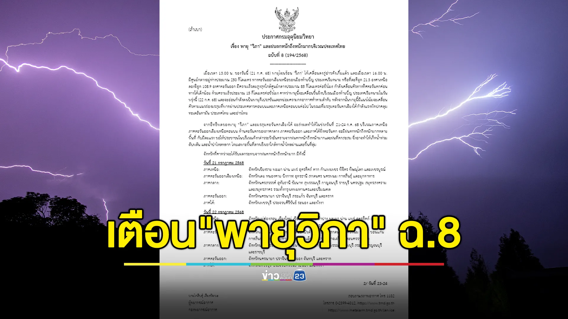 อัปเดต! ประกาศเตือน"พายุวิภา" ฉ.8 