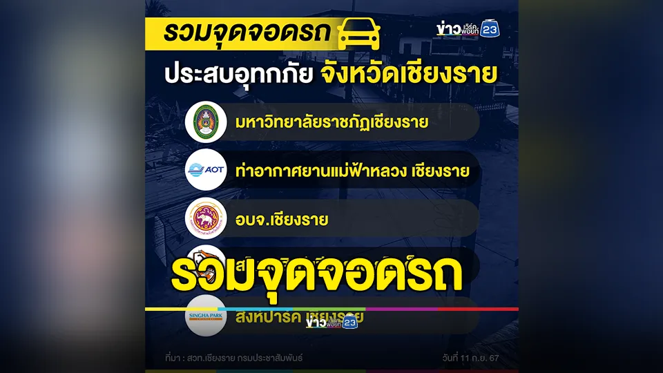 รวมจุดจอดรถผู้ประสบอุทกภัย จังหวัดเชียงราย