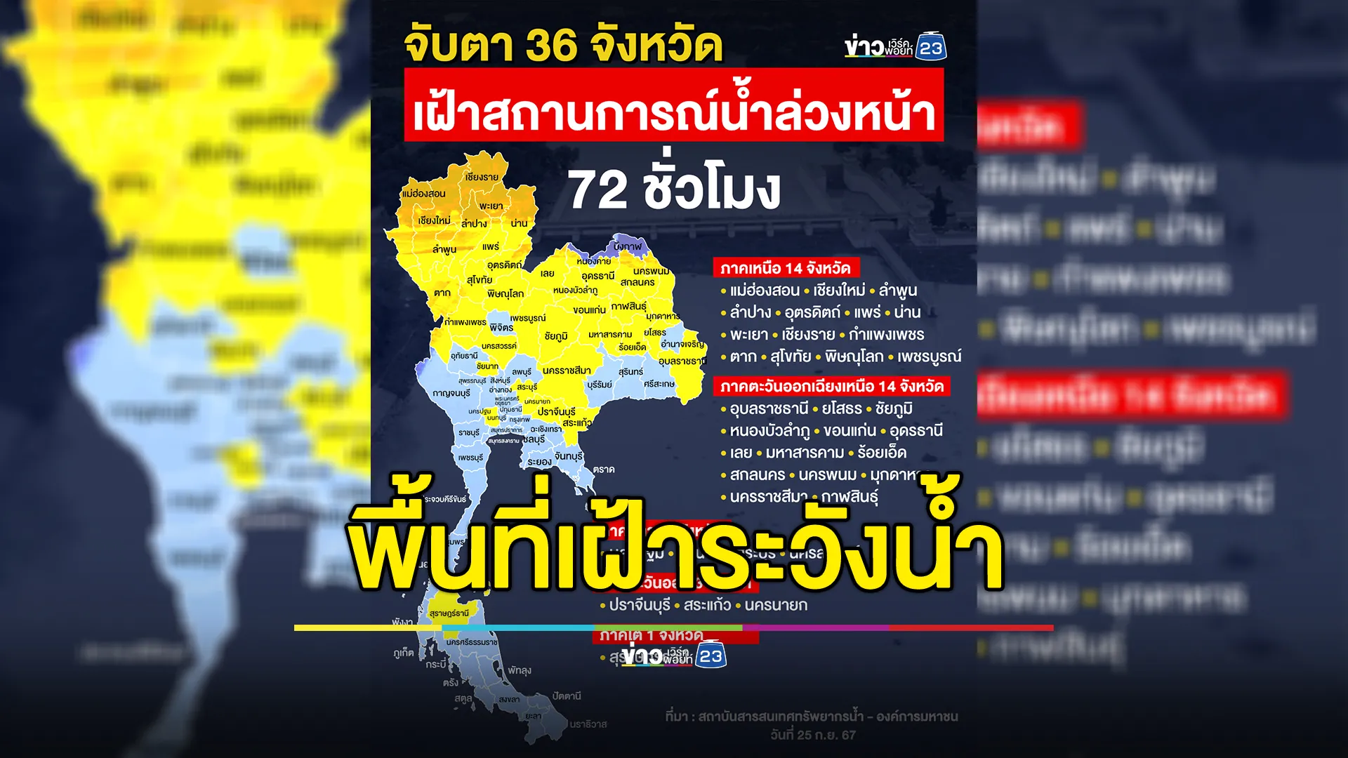 เช็กที่นี่! 36 จังหวัด เฝ้าระวังสถานการณ์น้ำล่วงหน้า 72 ชั่วโมง