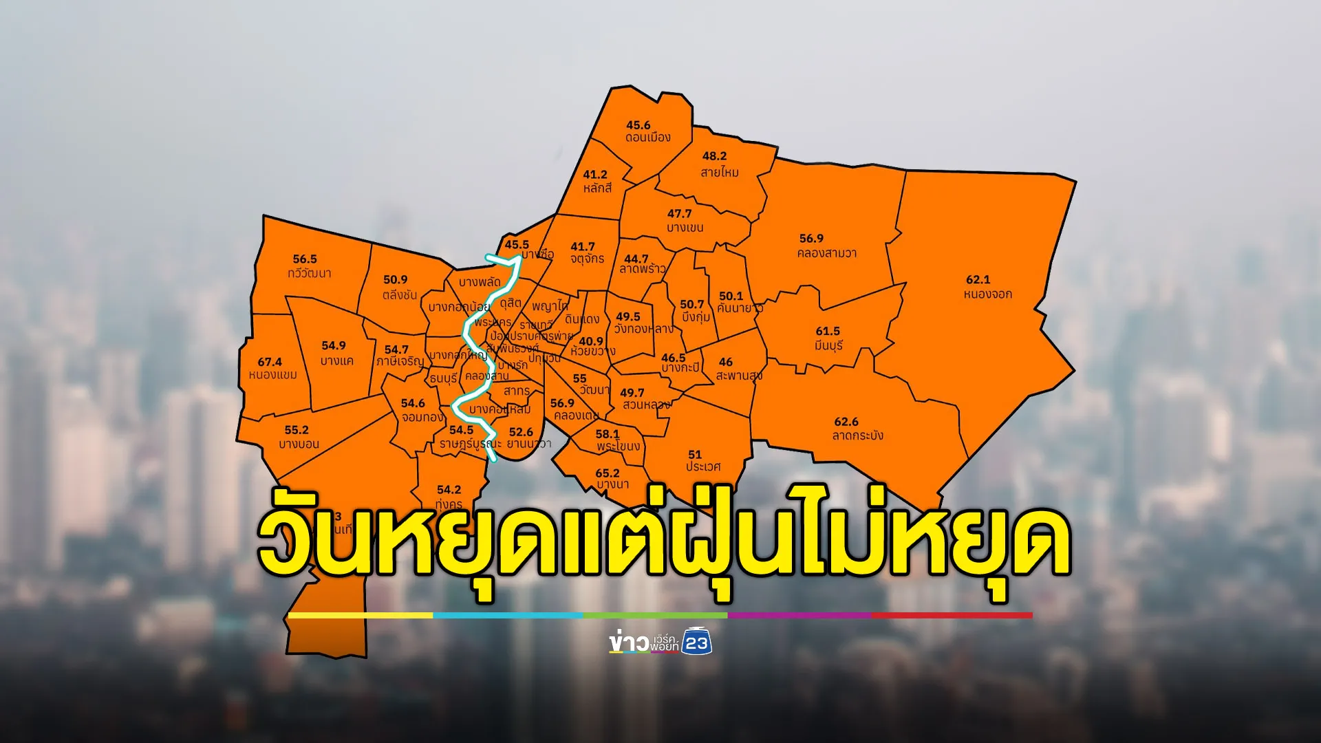 วันหยุดแต่ฝุ่นไม่หยุด! PM2.5 กทม.ขึ้นระดับสีส้มทุกเขต