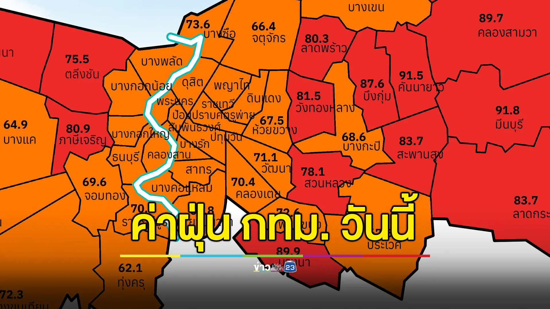 อัปเดต"ฝุ่นPM2.5"กทม. เช้าวันนี้ เกินค่าฯทุกเขต โดยเฉพาะ 12 เขตหนักสุด 