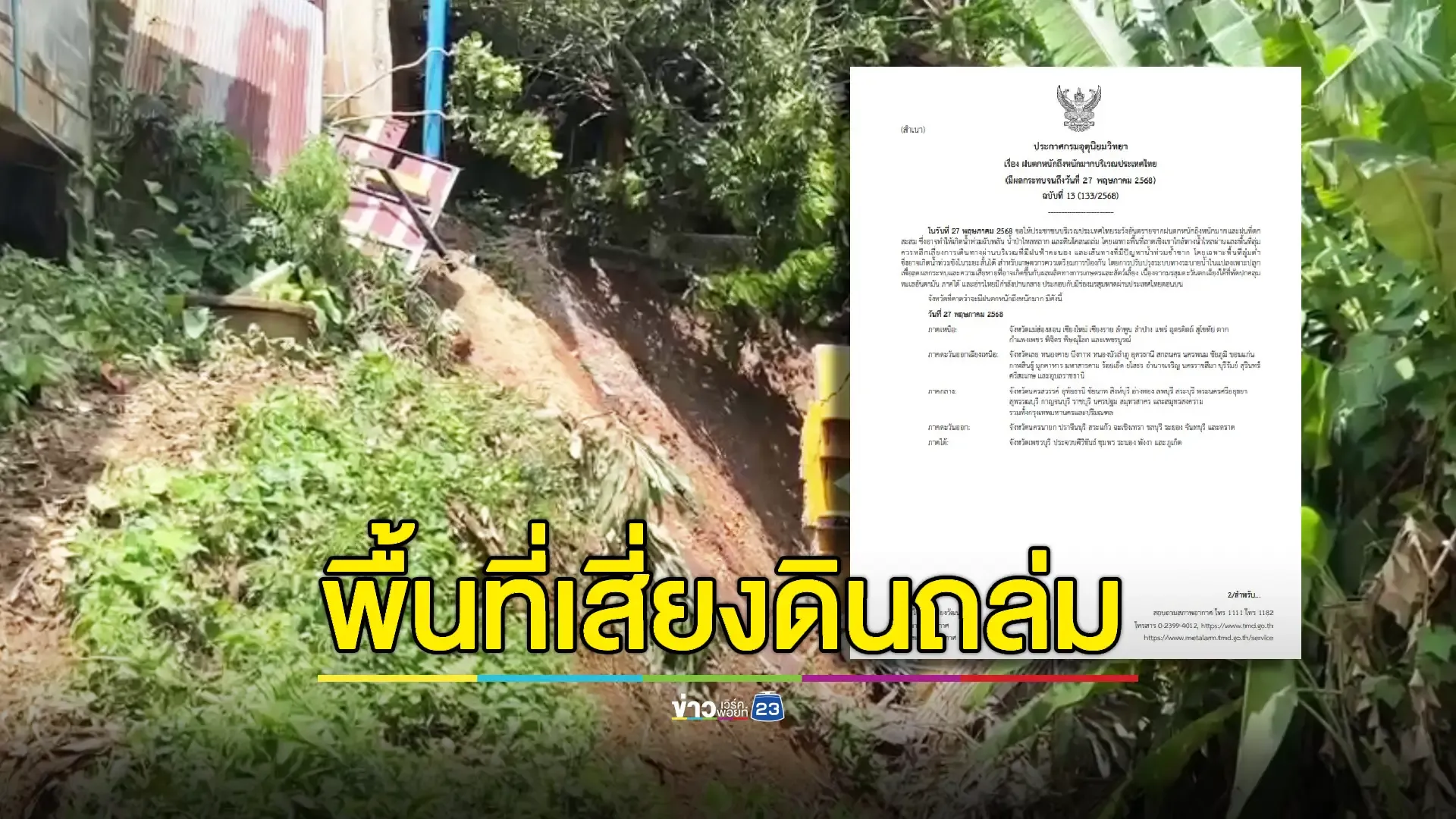 กรมอุตุฯเตือนพื้นที่เฝ้าระวังพิเศษเสี่ยงน้ำท่วมฉับพลัน-ดินถล่ม