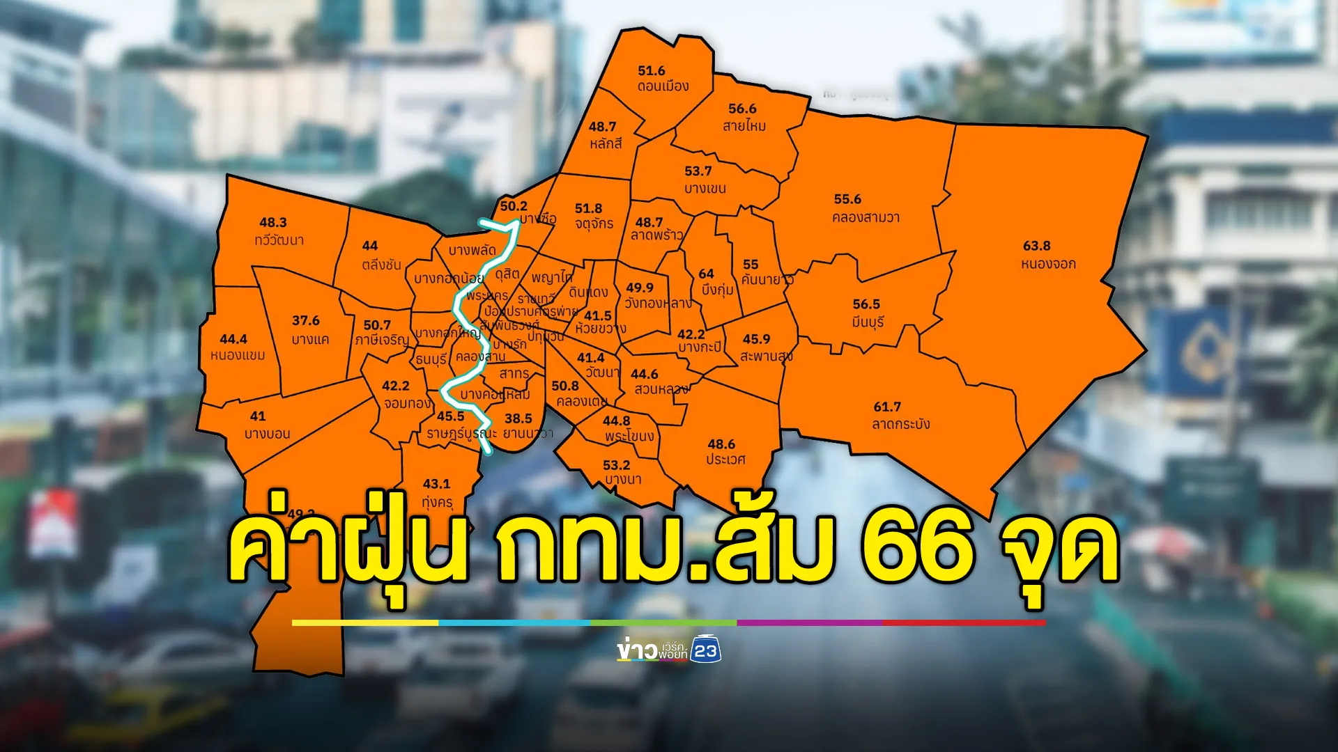 ค่าฝุ่นเช้านี้ กทม.ส้ม 66 พื้นที่ - อีก 7 วันข้างหน้ายังคงตัว