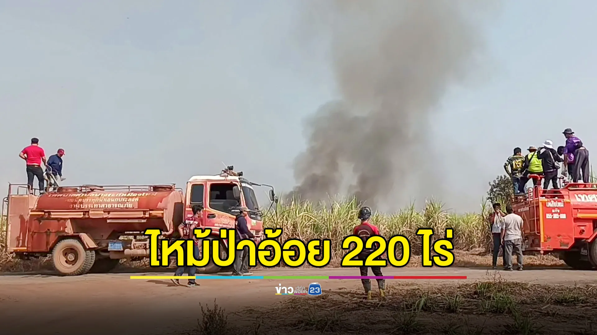 ไฟไหม้ป่าอ้อยที่บึงกอก บางระกำ 220 ไร่ ระดมรถน้ำสกัดนาน 4 ชั่วโมง ขณะเมืองสองแคว PM 2.5 เกินค่ามาตรฐานมาต่อเนื่อง 