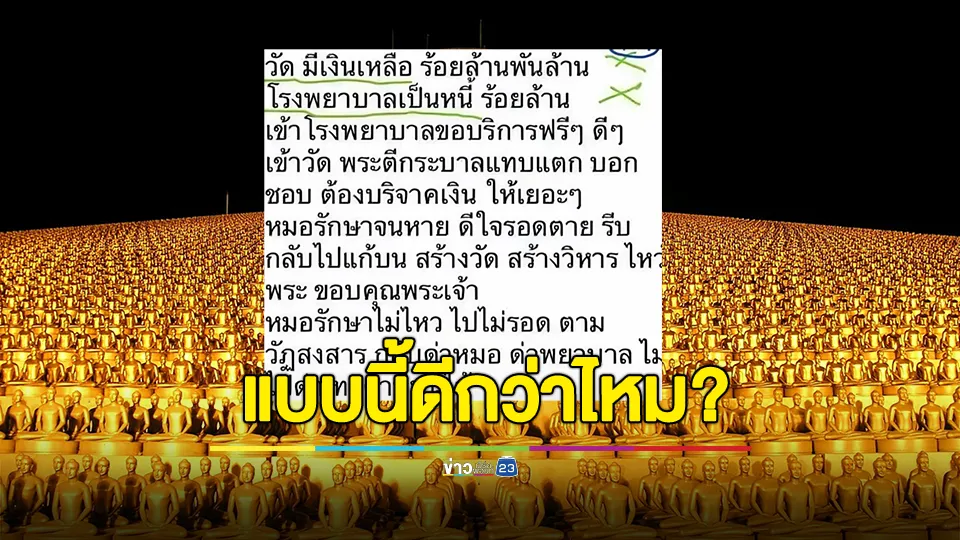 สาวโพสต์วัดมีเงินเหลือร้อยล้านพันล้าน โรงพยาบาลเป็นหนี้ร้อยล้าน แนะสร้างวัด-วิหาร พอพระอยู่ สร้างโรงพยาบาลดีกว่าไหม?