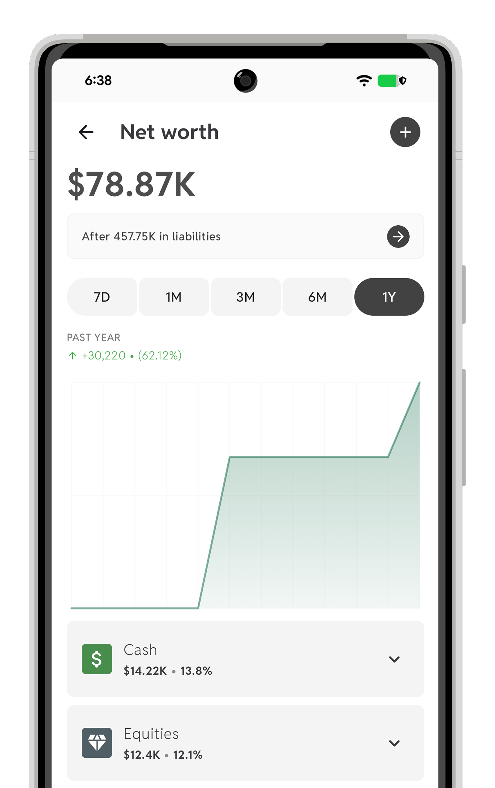 Worthy app showing net worth of $185K with 3-month growth chart and asset breakdown