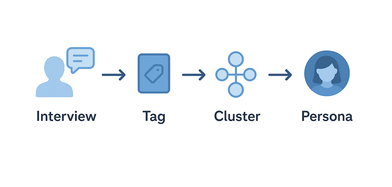 From raw interviews to clear personas — a simple four-step process that keeps research actionable.