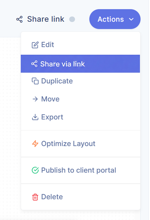 Share via link button in the flow diagram