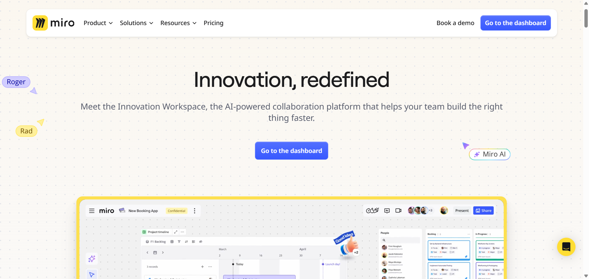  Miro landing page