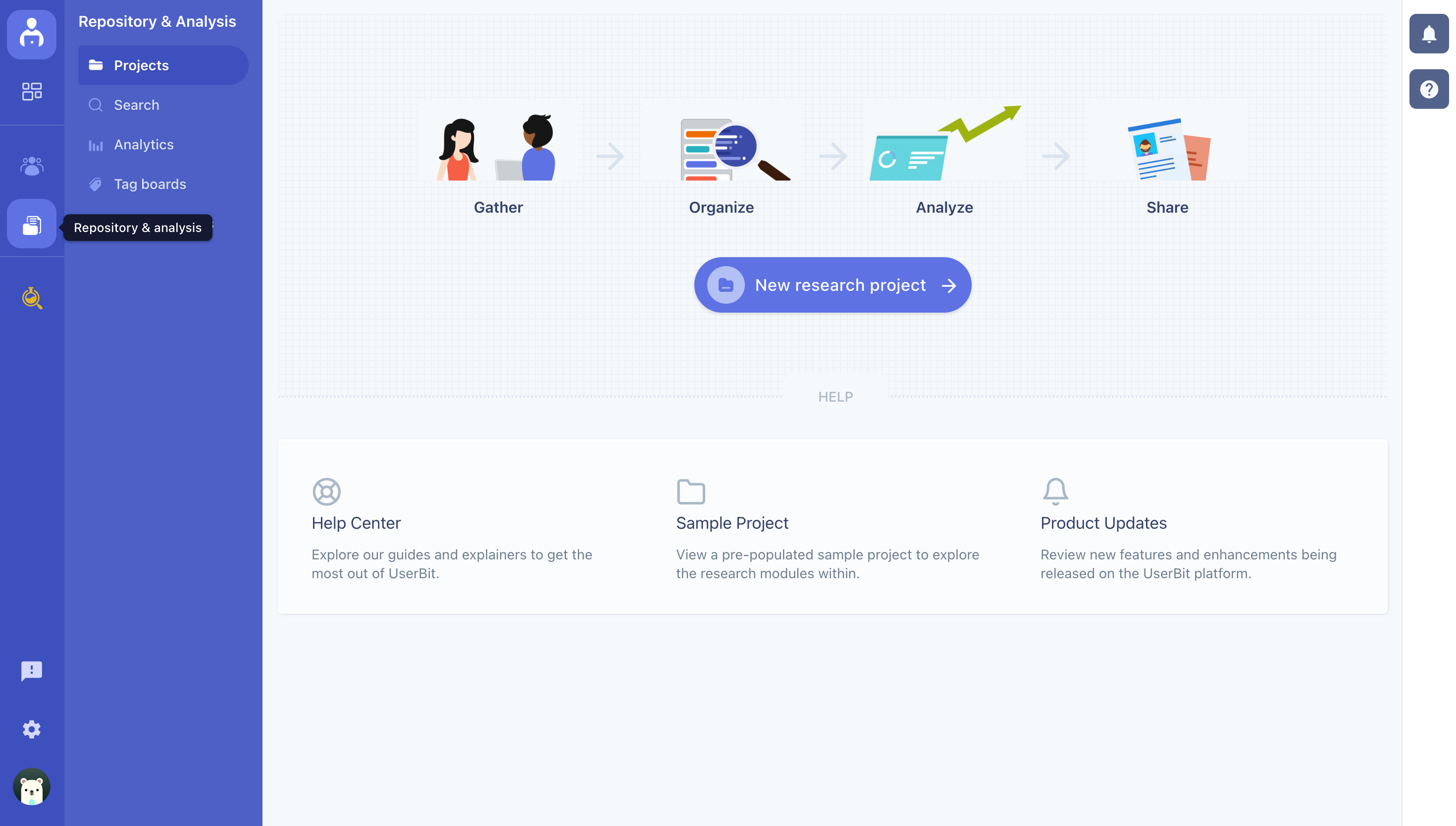 The Repository & Analysis icon in the left sidebar lets you access and conduct research studies