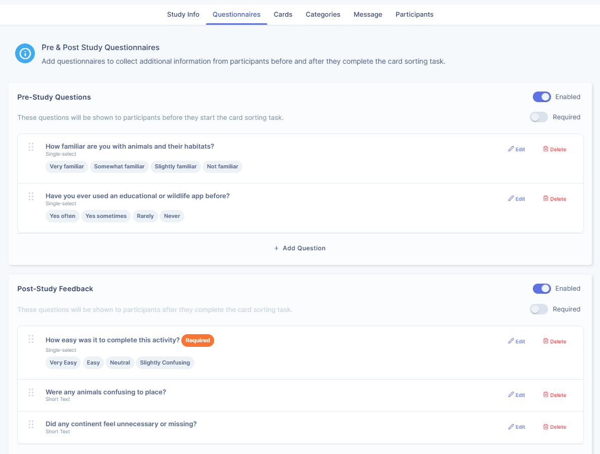 Pre-study and Post-study questions