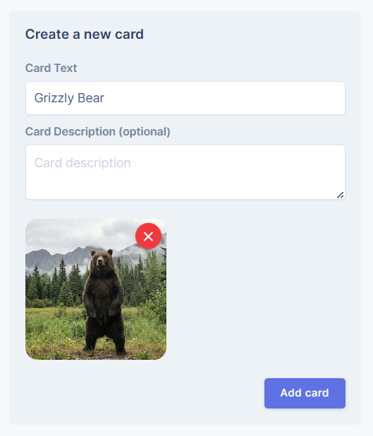 Card with an image attached