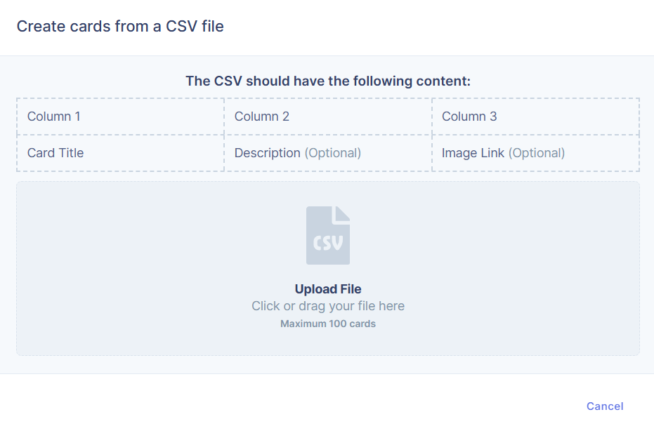 Upload the CSV file to bulk add cards