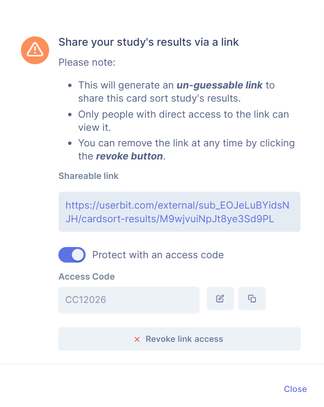 Protect your sharable link with an access code