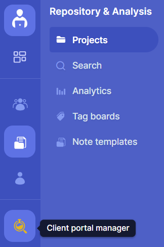 Client portal manager on the left navigation bar